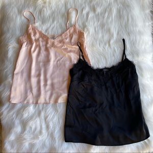 Forever 21 BUNDLE! Black Blush Pink Satin Silk Like Lace Camisoles Y2K